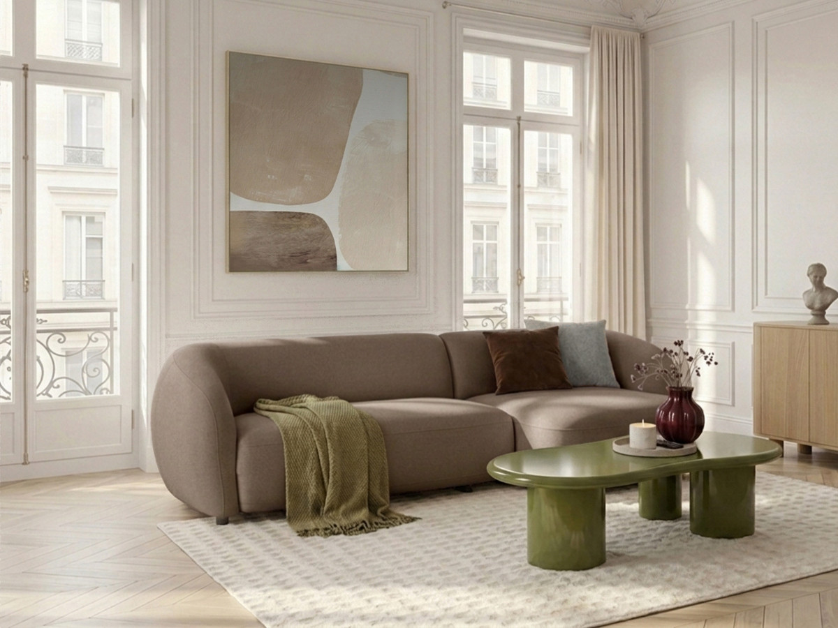 Canapé d'angle convertible avance-recule électrique HALO lisse taupe