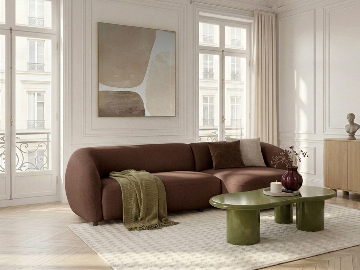 Canapé d'angle convertible avance-recule électrique HALO lisse marron