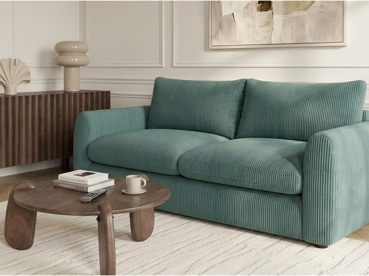 Canapé droit convertible ouverture express 3 places ARCHI tissu velours côtelé gaufré