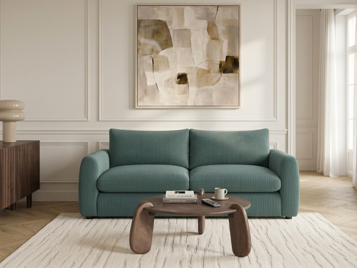 Canapé droit convertible ouverture express 3 places ARCHI tissu velours côtelé gaufré