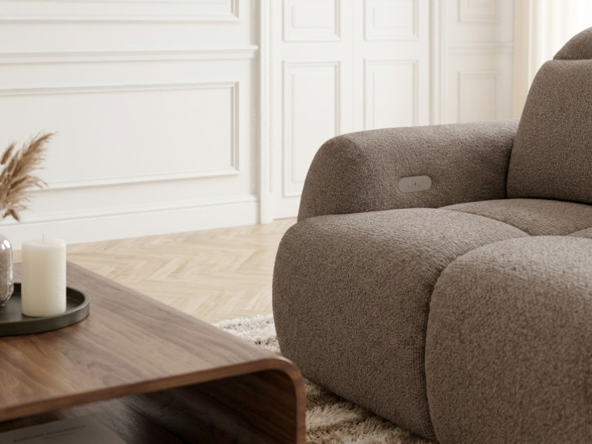 Canapé d'angle convertible avance-recule électrique RUBY chenille marron — vue 5