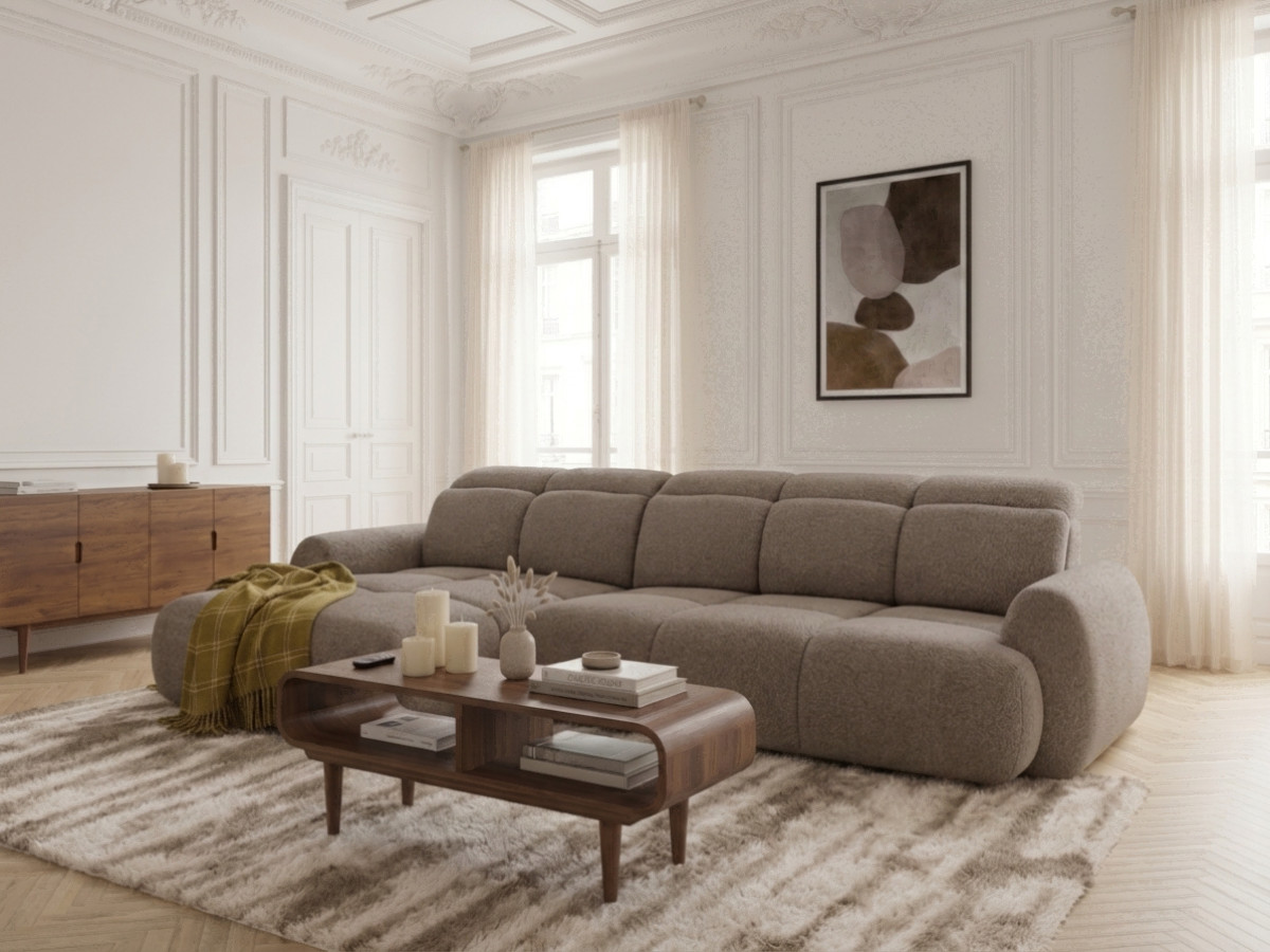 Canapé d'angle convertible avance-recule électrique RUBY tissu chenille marron  angle gauche BOBOCHIC 3 places