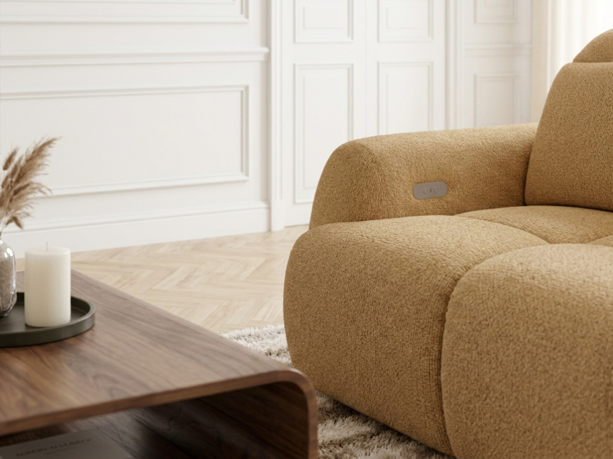 Canapé d'angle convertible avance-recule électrique RUBY chenille jaune — vue 5