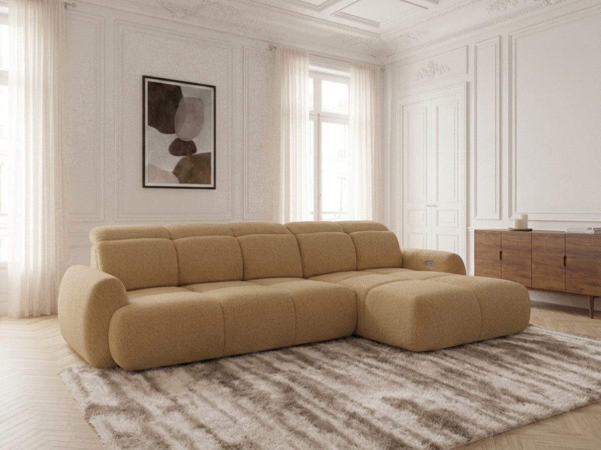 Canapé d'angle convertible avance-recule électrique RUBY chenille jaune — vue 6