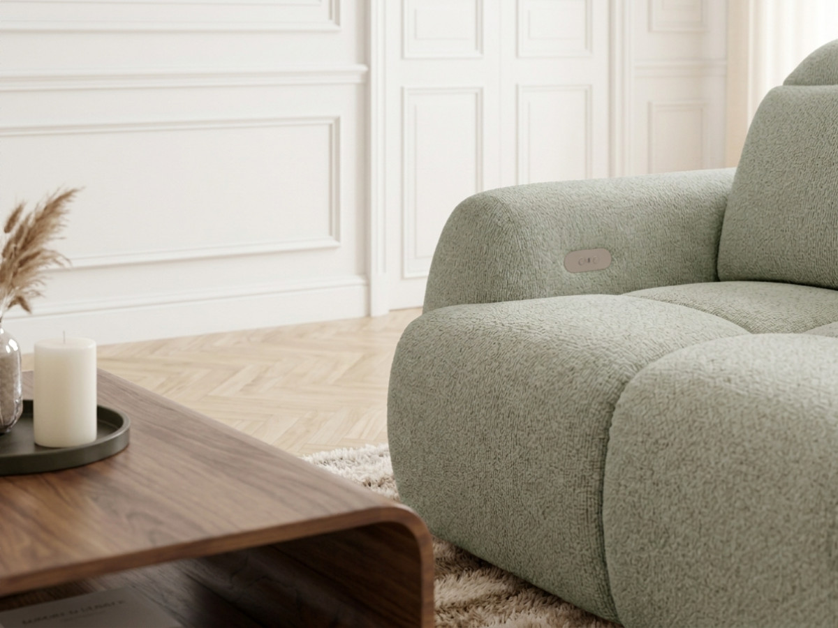 Canapé d'angle convertible avance-recule électrique RUBY chenille vert — vue 5