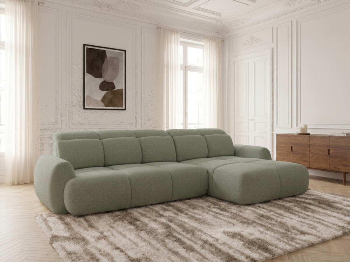 Canapé d'angle convertible avance-recule électrique RUBY chenille vert — vue 6