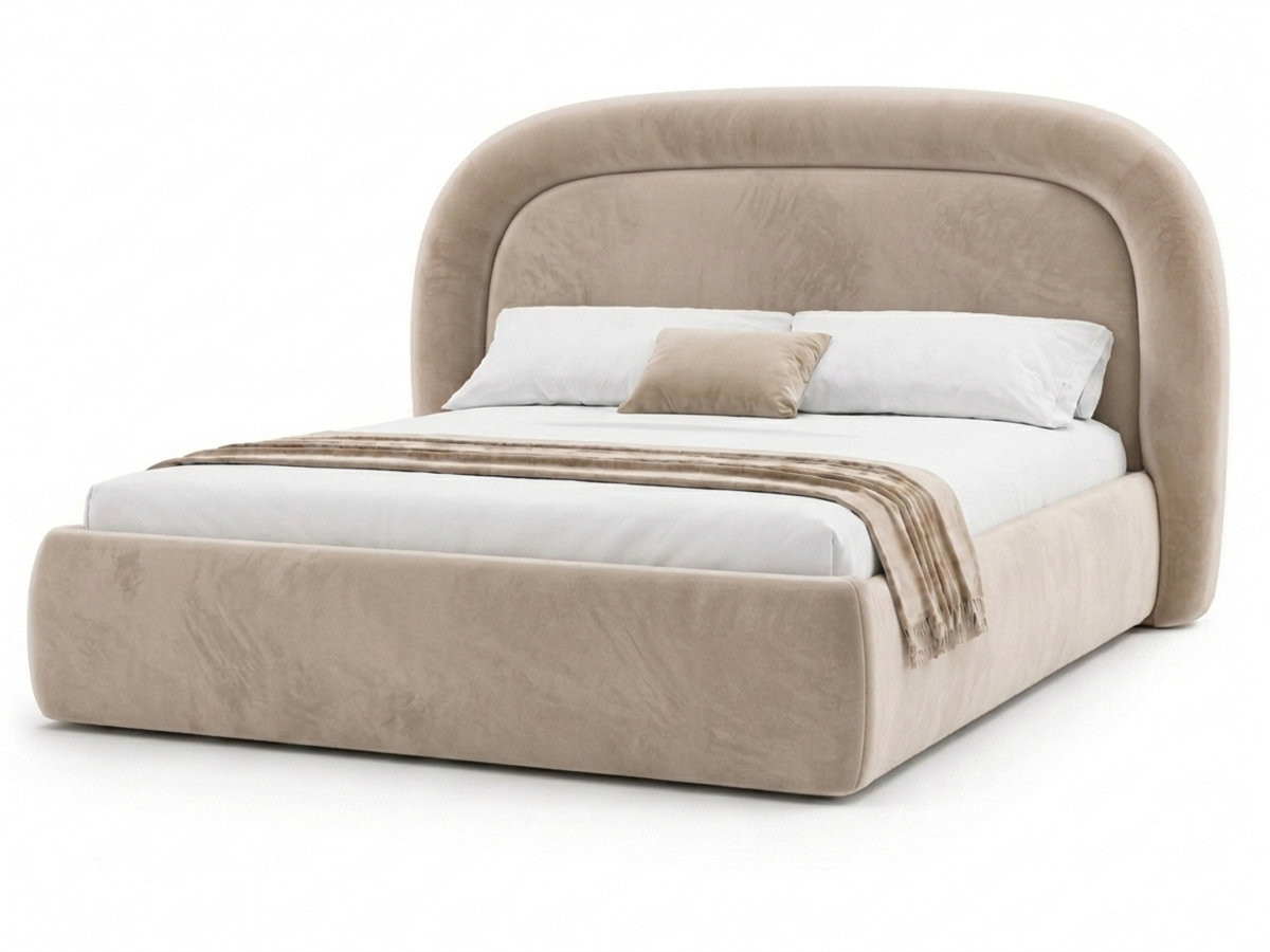lit coffre simone tissu velours lisse de couleur beige