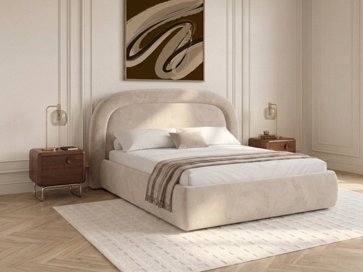 Lit coffre SIMONE velours lisse beige — vue 4