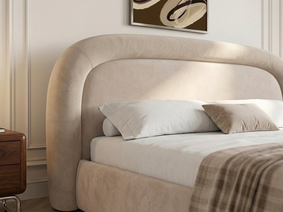 Lit coffre SIMONE velours lisse beige — vue 5