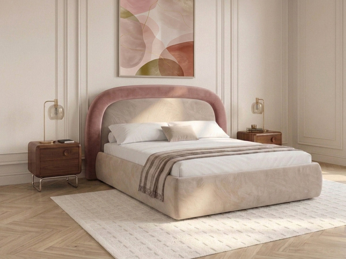 Lit coffre SIMONE tissu velours lisse
