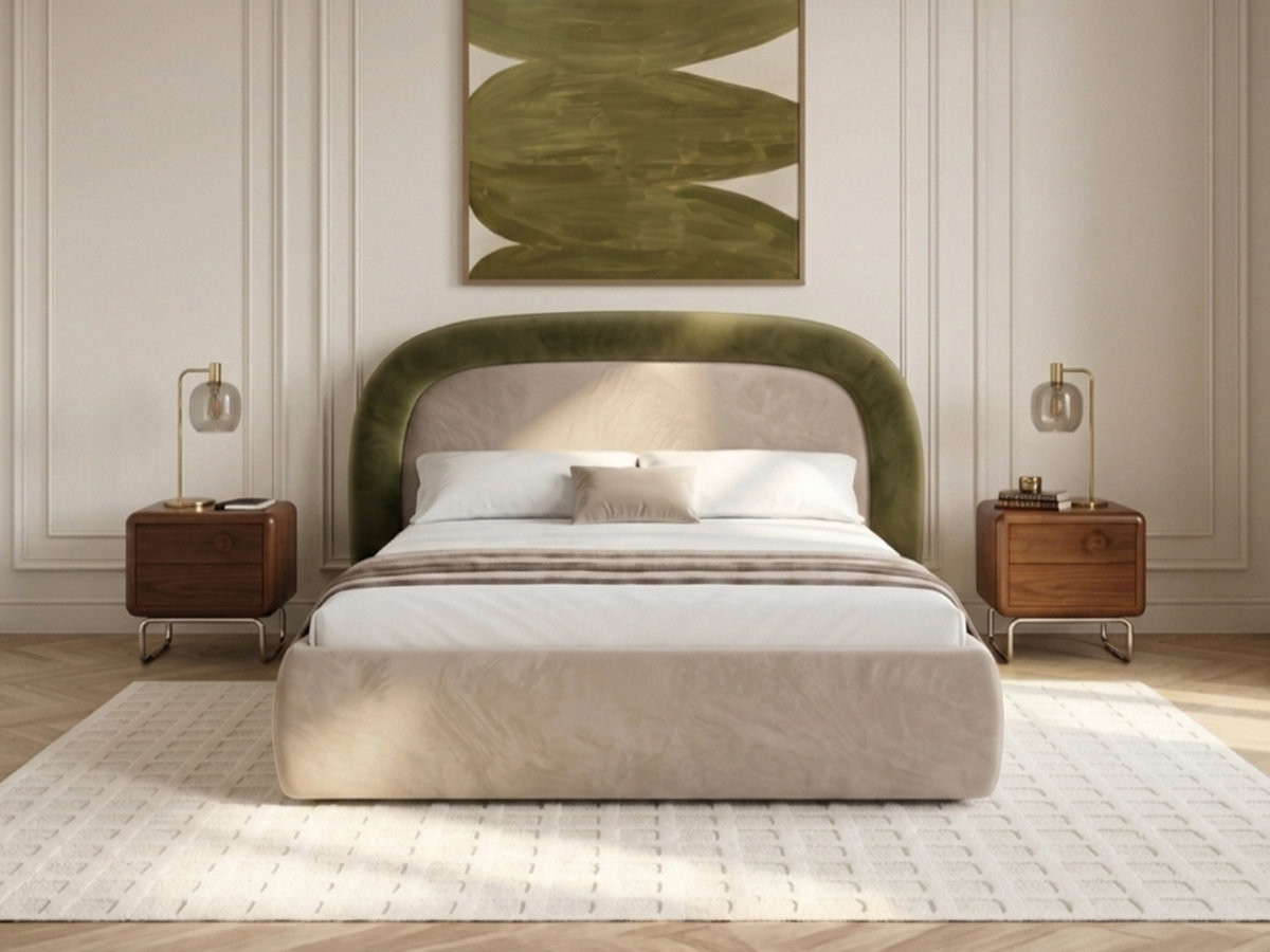 Lit coffre SIMONE velours lisse vert