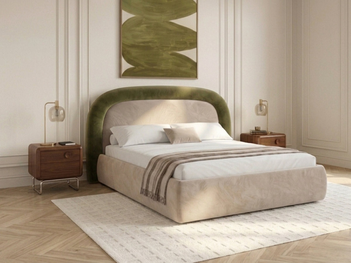 Lit coffre SIMONE velours lisse vert — vue 4