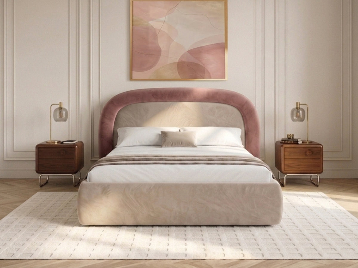 Lit coffre SIMONE tissu velours lisse rose 160x200  BOBOCHIC