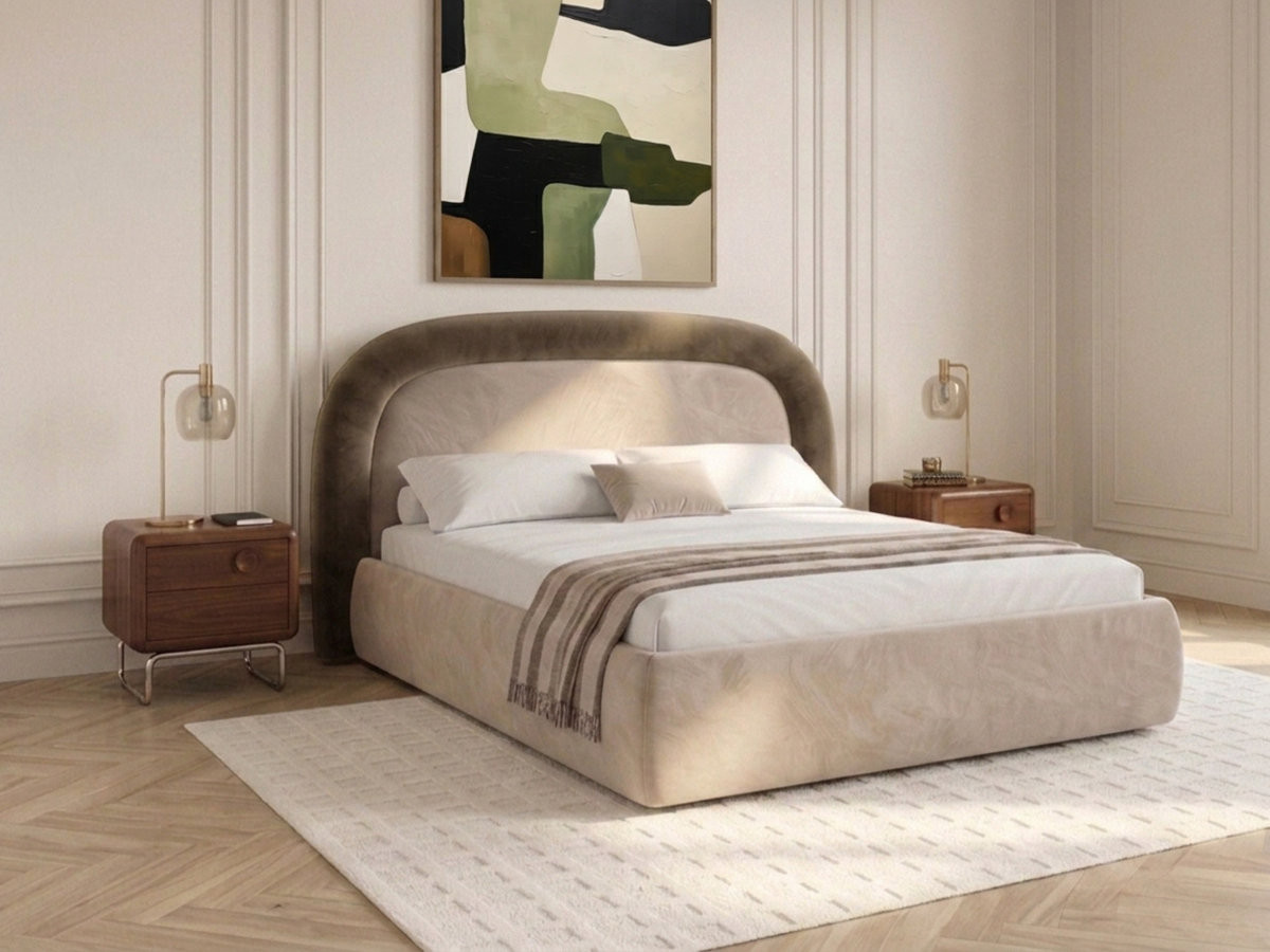 Lit coffre SIMONE tissu velours lisse