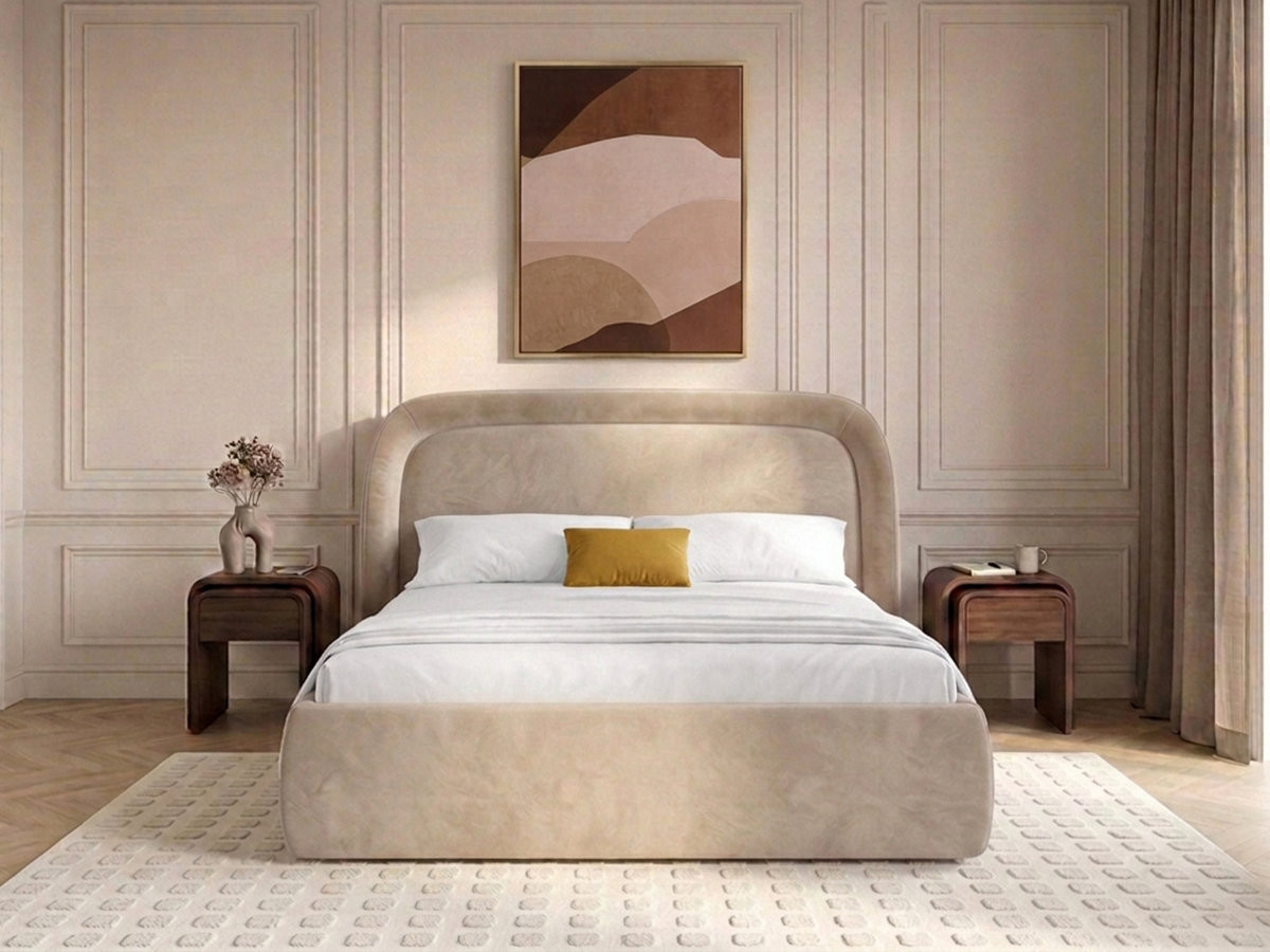 Lit coffre SAM velours lisse beige