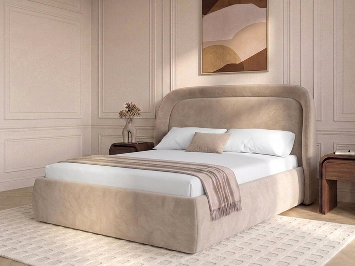 Lit coffre SAM velours lisse beige — vue 4