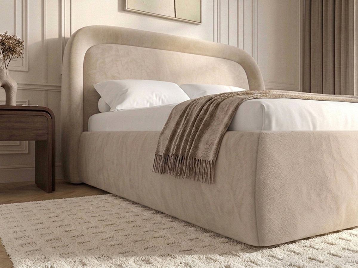 Lit coffre SAM velours lisse beige — vue 6