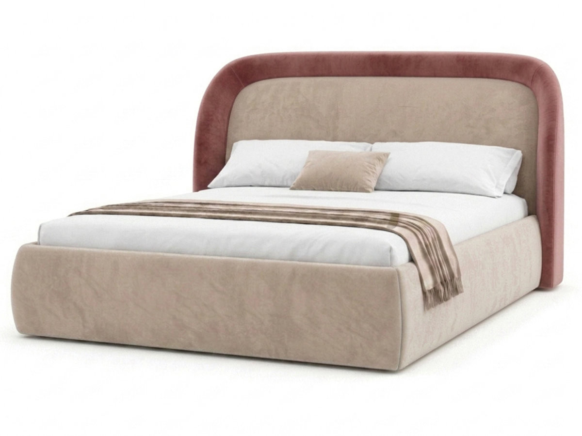 lit coffre sam tissu velours lisse de couleur rose