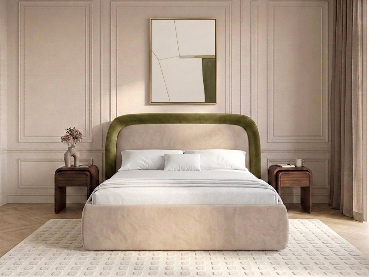 Lit coffre SAM velours lisse vert