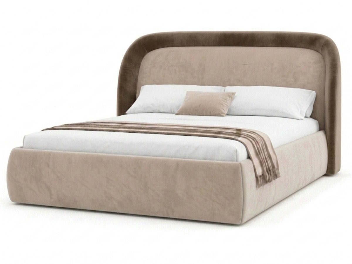 lit coffre sam tissu velours lisse de couleur taupe