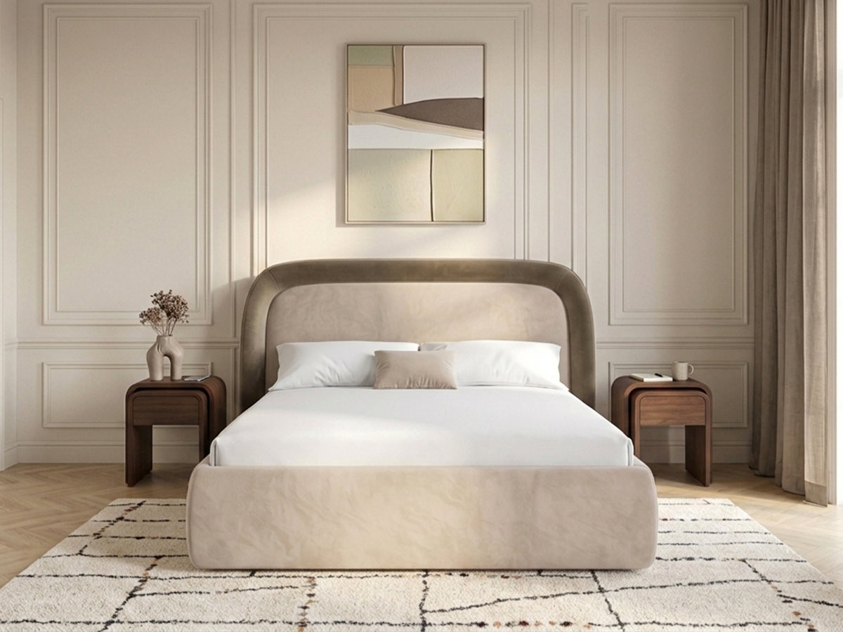 Lit coffre SAM tissu velours lisse taupe 160x200  BOBOCHIC