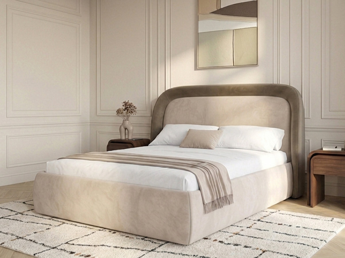 Lit coffre SAM tissu velours lisse