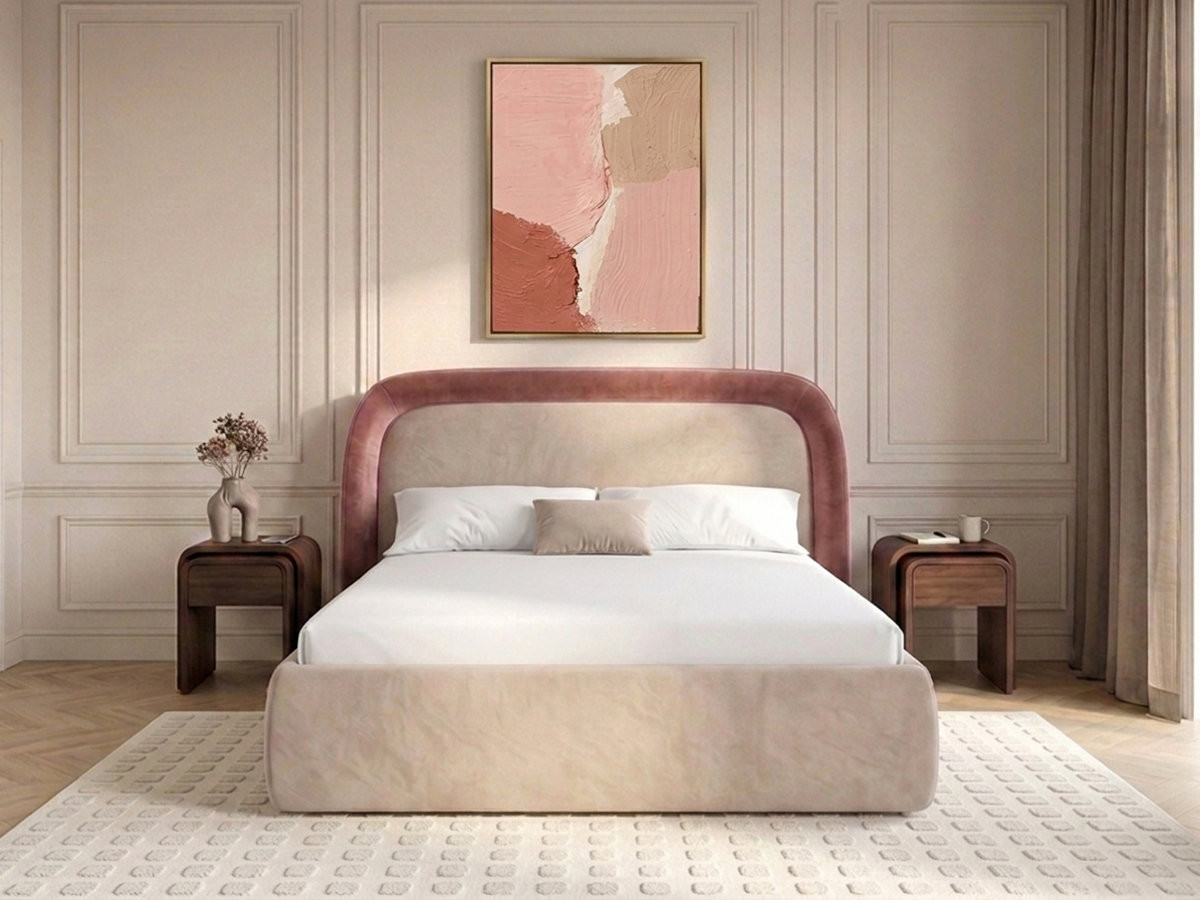 Lit coffre SAM tissu velours lisse rose 180x200  BOBOCHIC