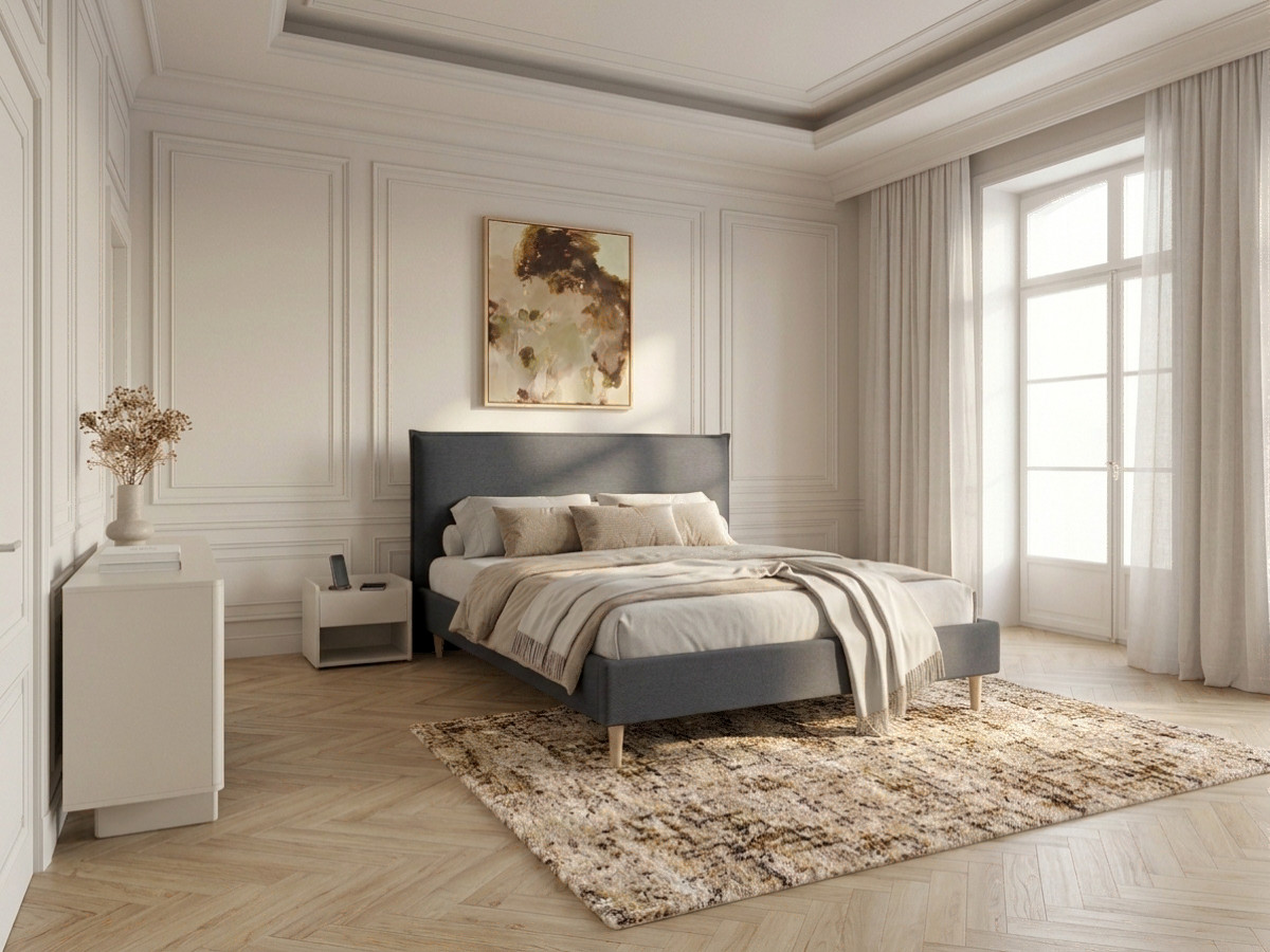 Lit SARY avec lattes massives pieds en bois naturel anthracite — vue 4