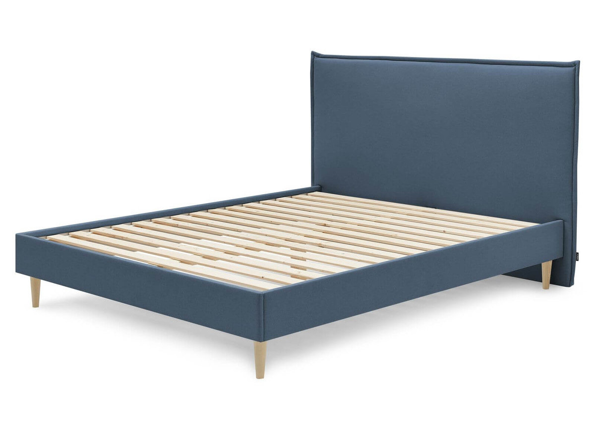 Lit SARY avec lattes massives pieds en bois naturel bleu — vue 3