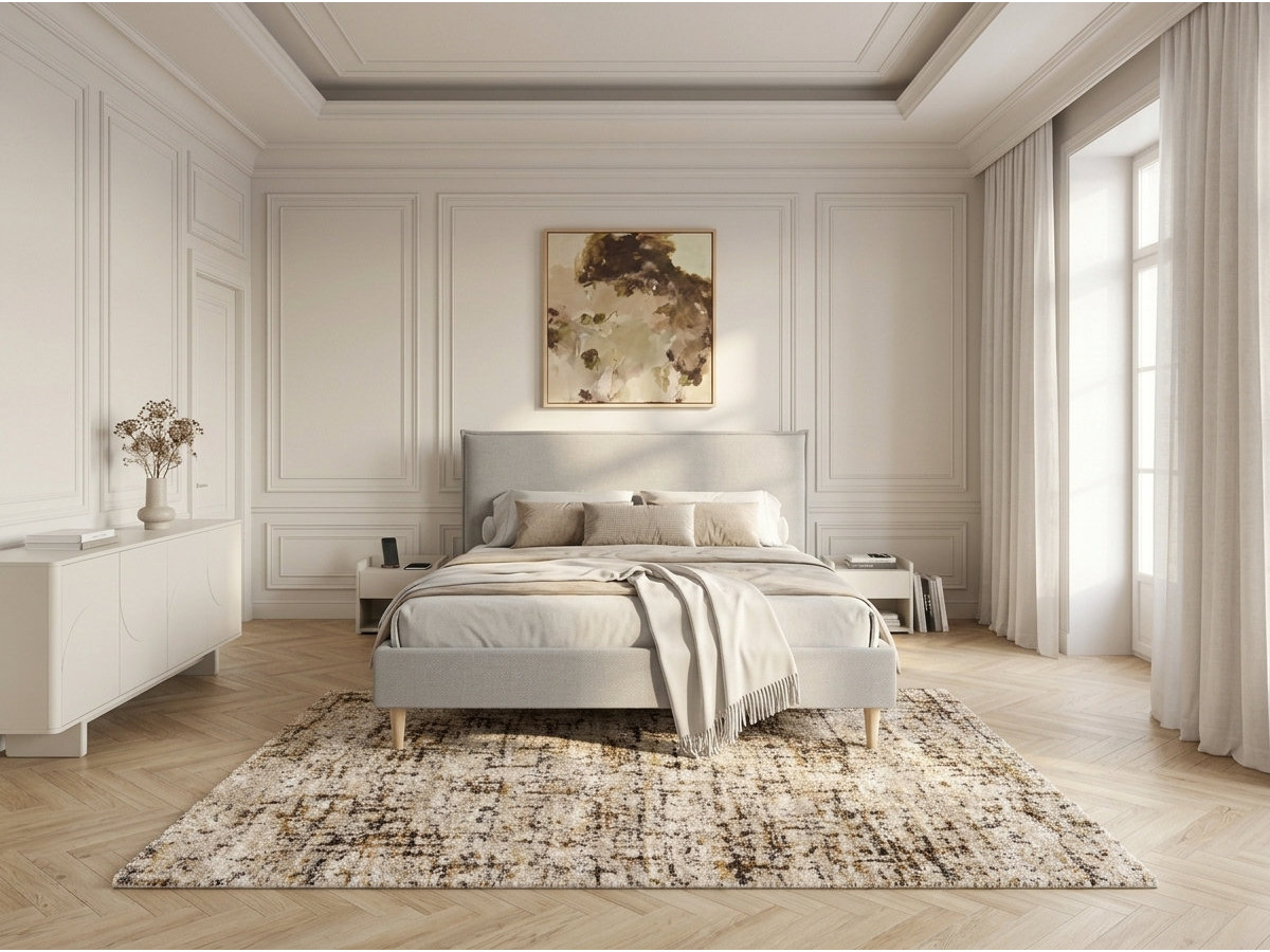 SARY bed met massieve lattenbodem en poten van natuurlijk hout
