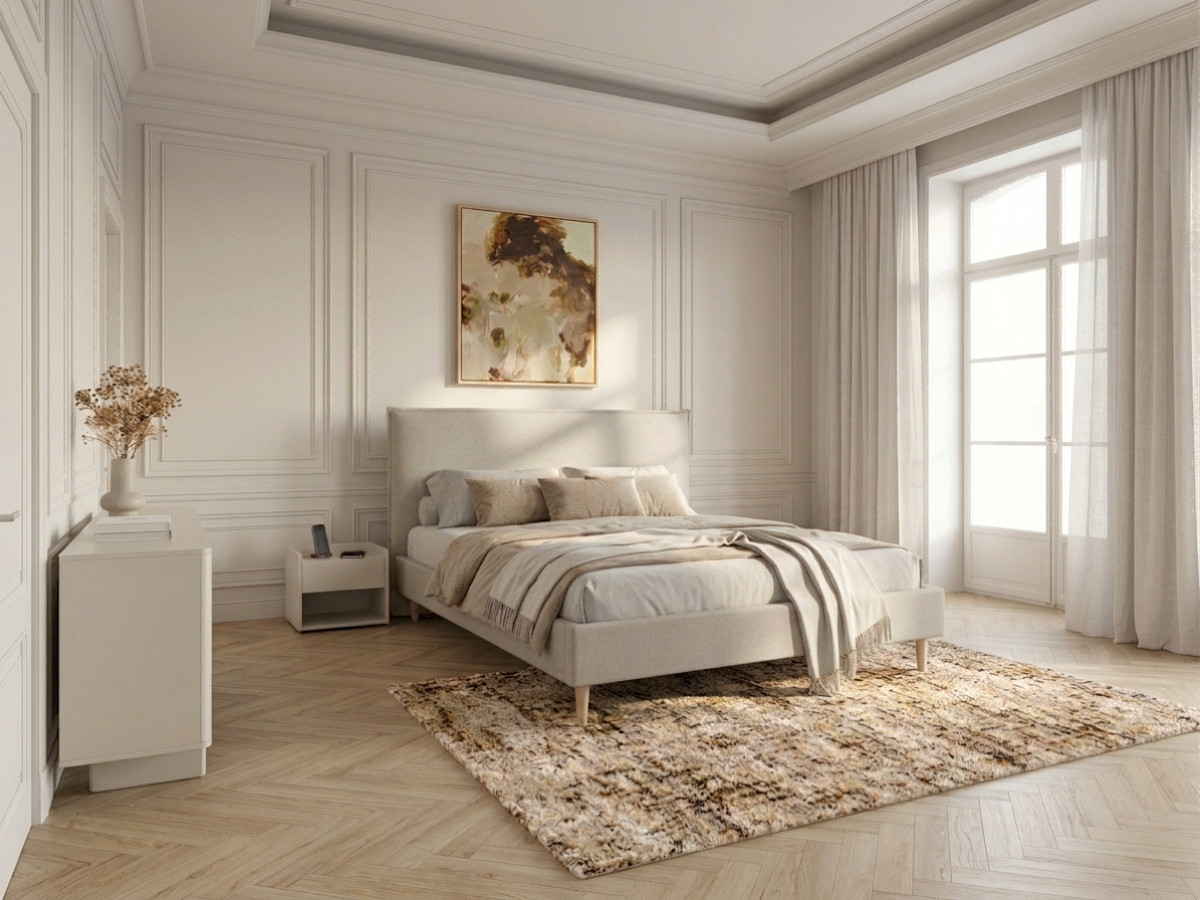 SARY bed met massieve lattenbodem en poten van natuurlijk hout