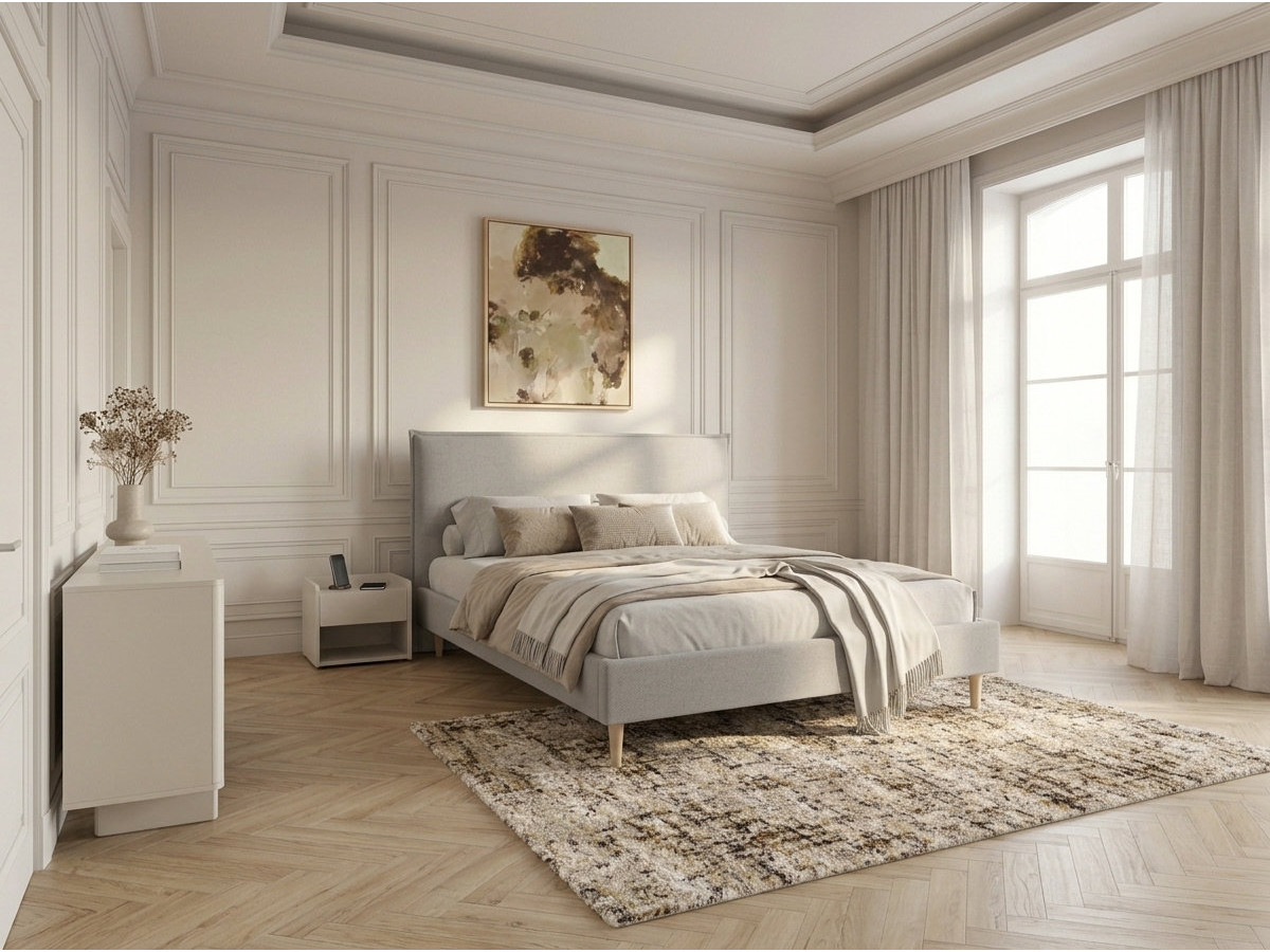 SARY bed met massieve lattenbodem en poten van natuurlijk hout