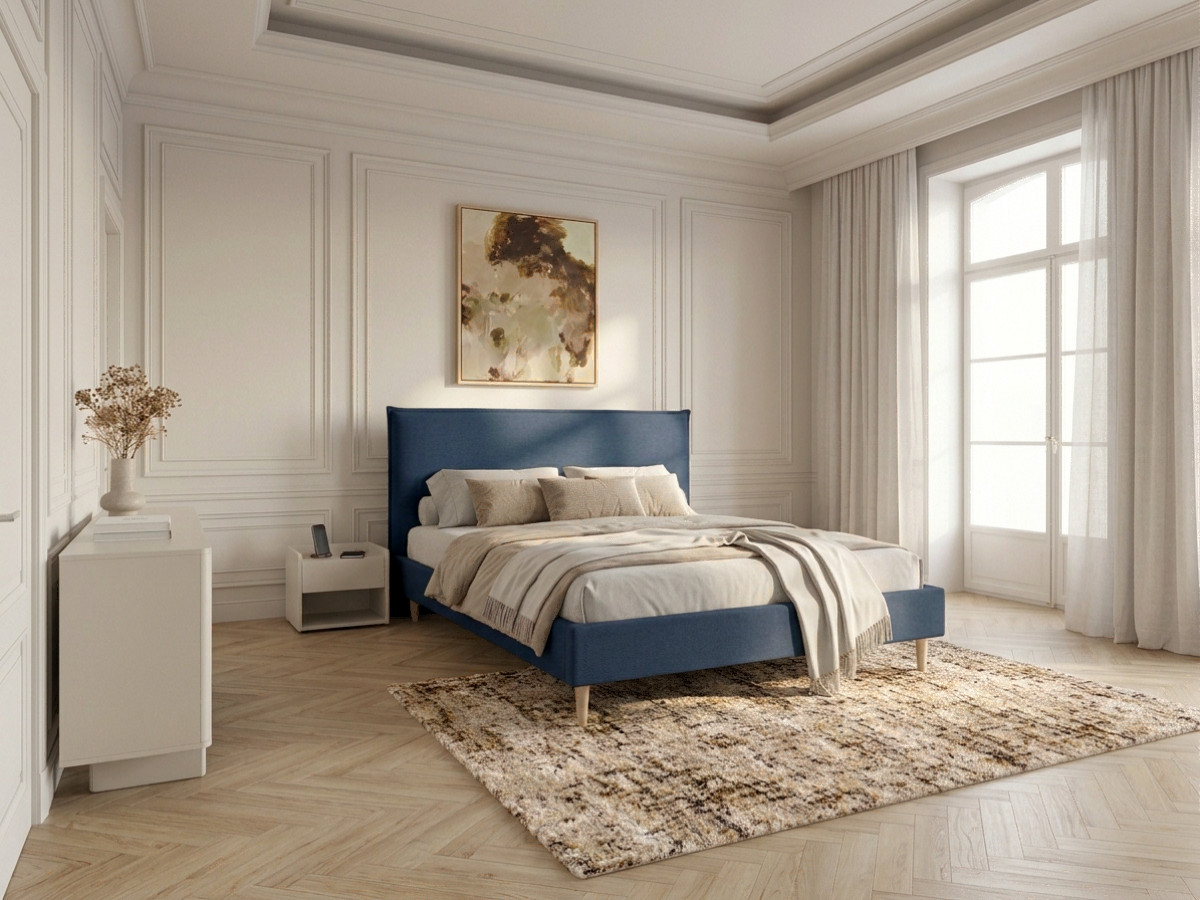 SARY bed met massieve lattenbodem en poten van natuurlijk hout
