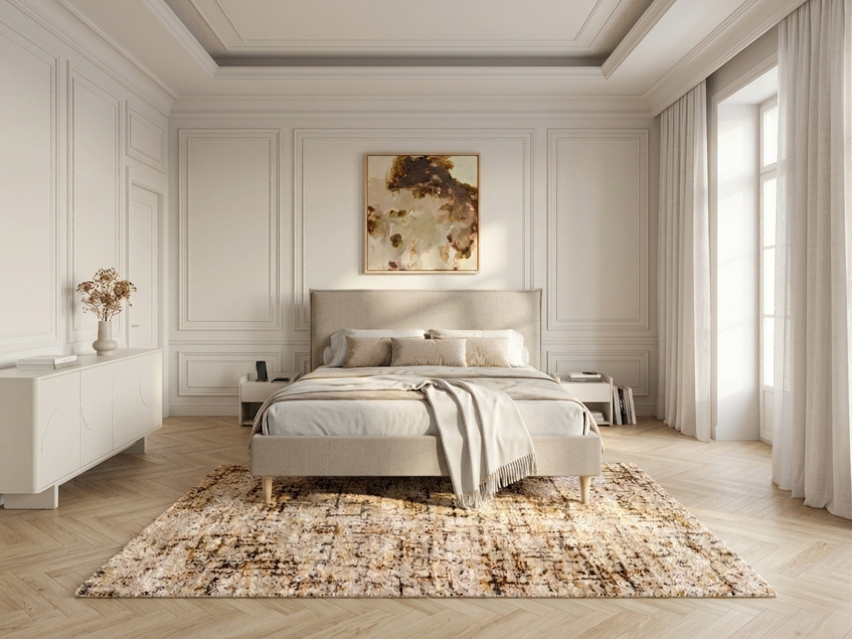 SARY bed met massieve lattenbodem en poten van natuurlijk hout