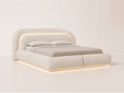 Lit bas avec leds SIGOURNEY tissu bouclette