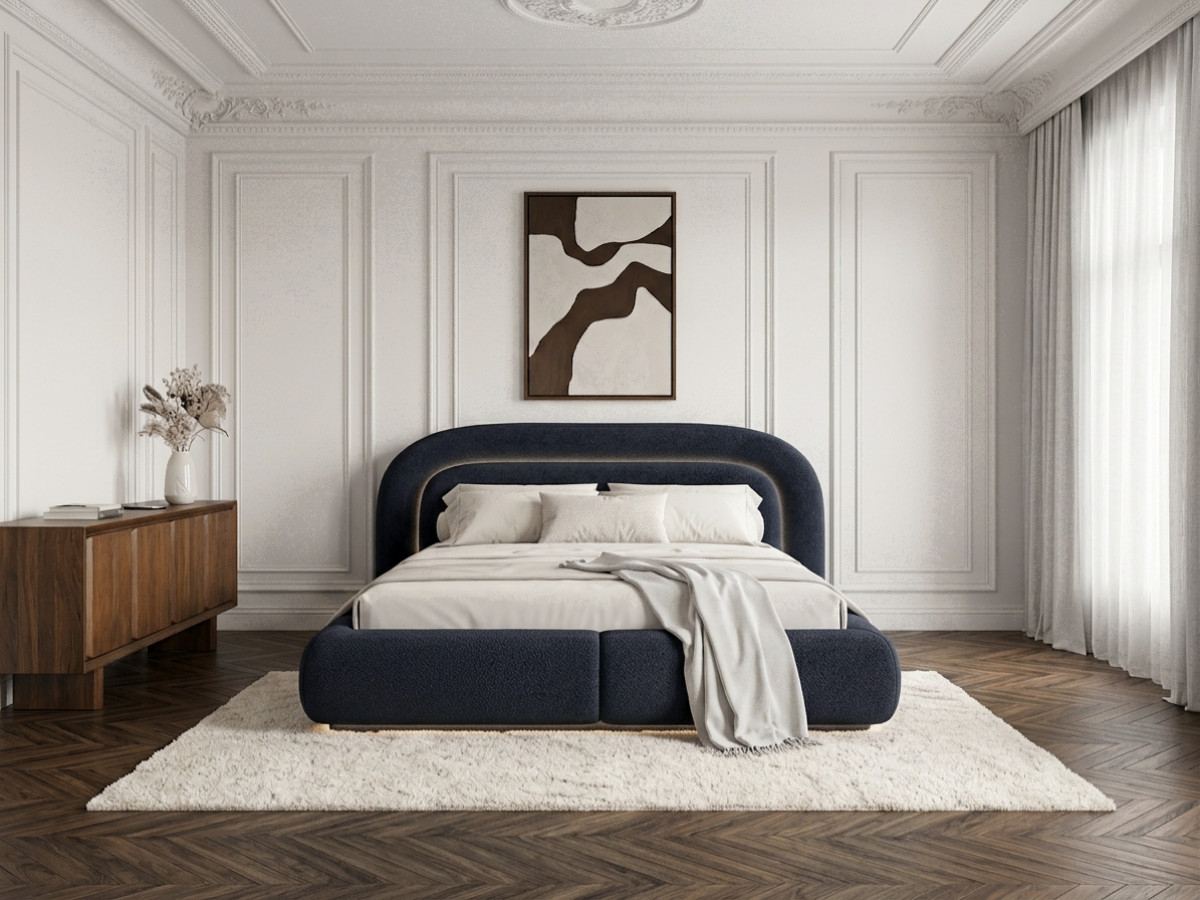Lit bas avec leds SIGOURNEY tissu bouclette