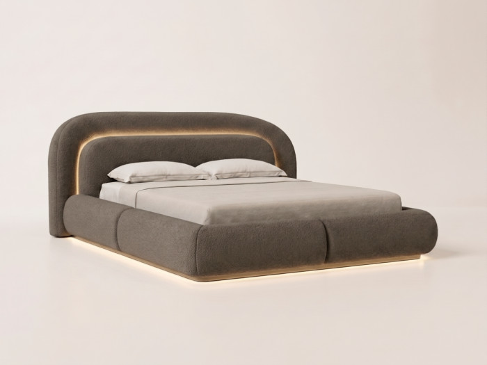 Lit bas avec leds SIGOURNEY tissu bouclette