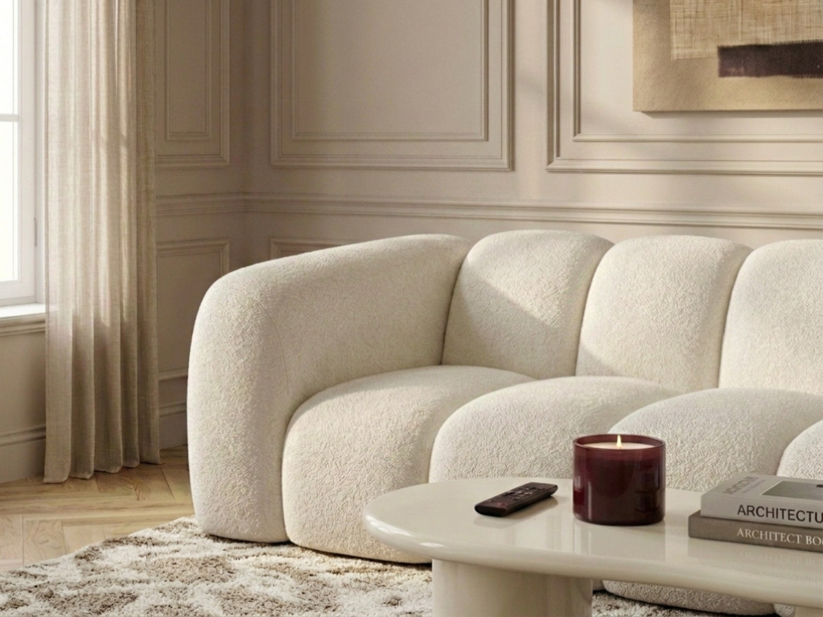 Canapé droit 3 places CURVY chenille blanc — vue 6