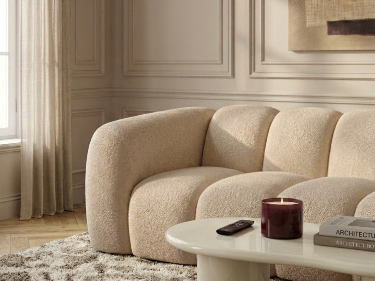 Canapé droit 3 places CURVY chenille beige — vue 6
