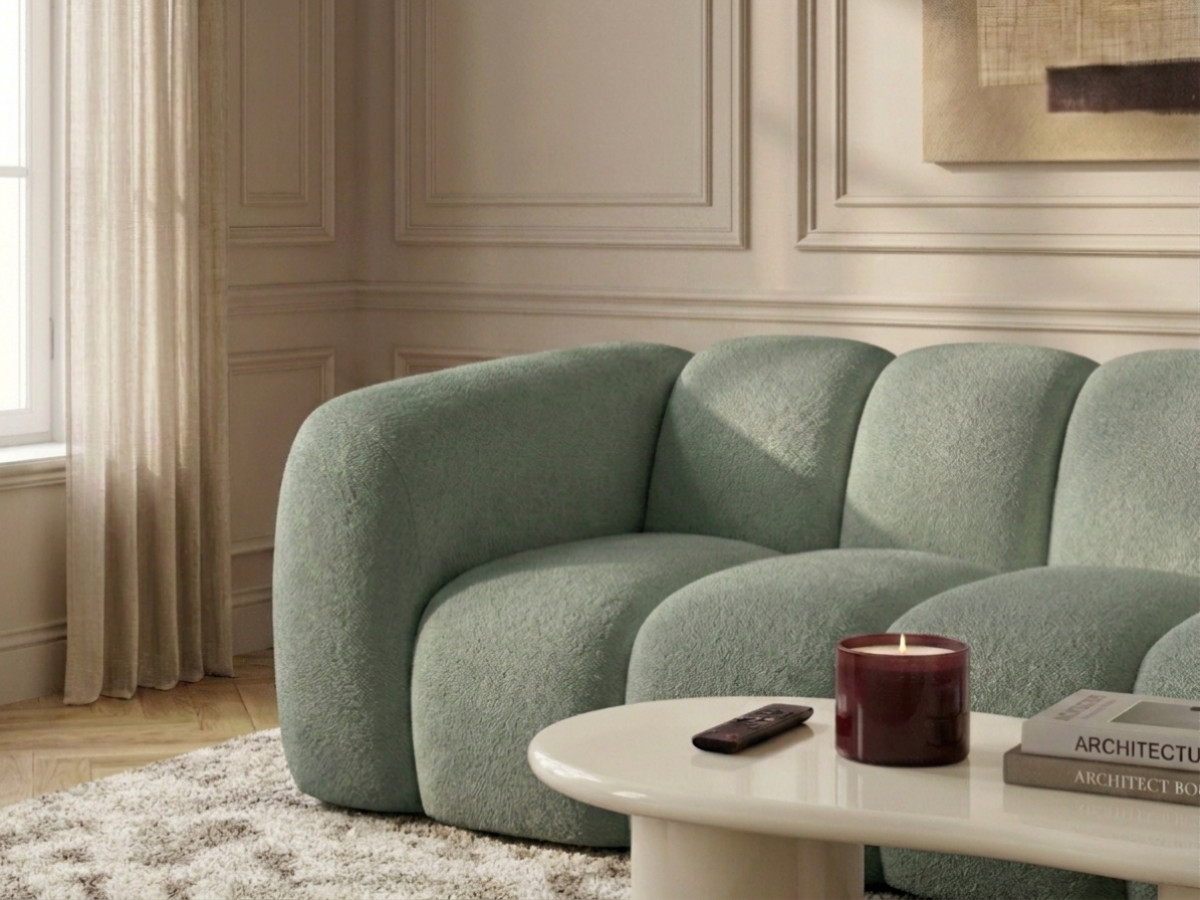 Canapé droit 3 places CURVY chenille vert — vue 6