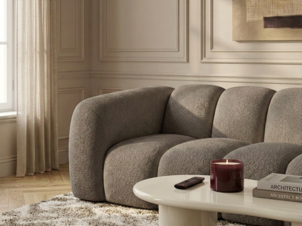 Canapé droit 3 places CURVY chenille marron foncé — vue 6