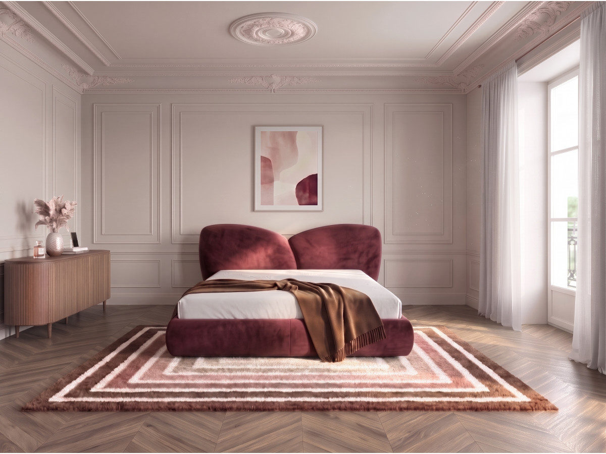 Lit bas DANAE velours lisse rouge