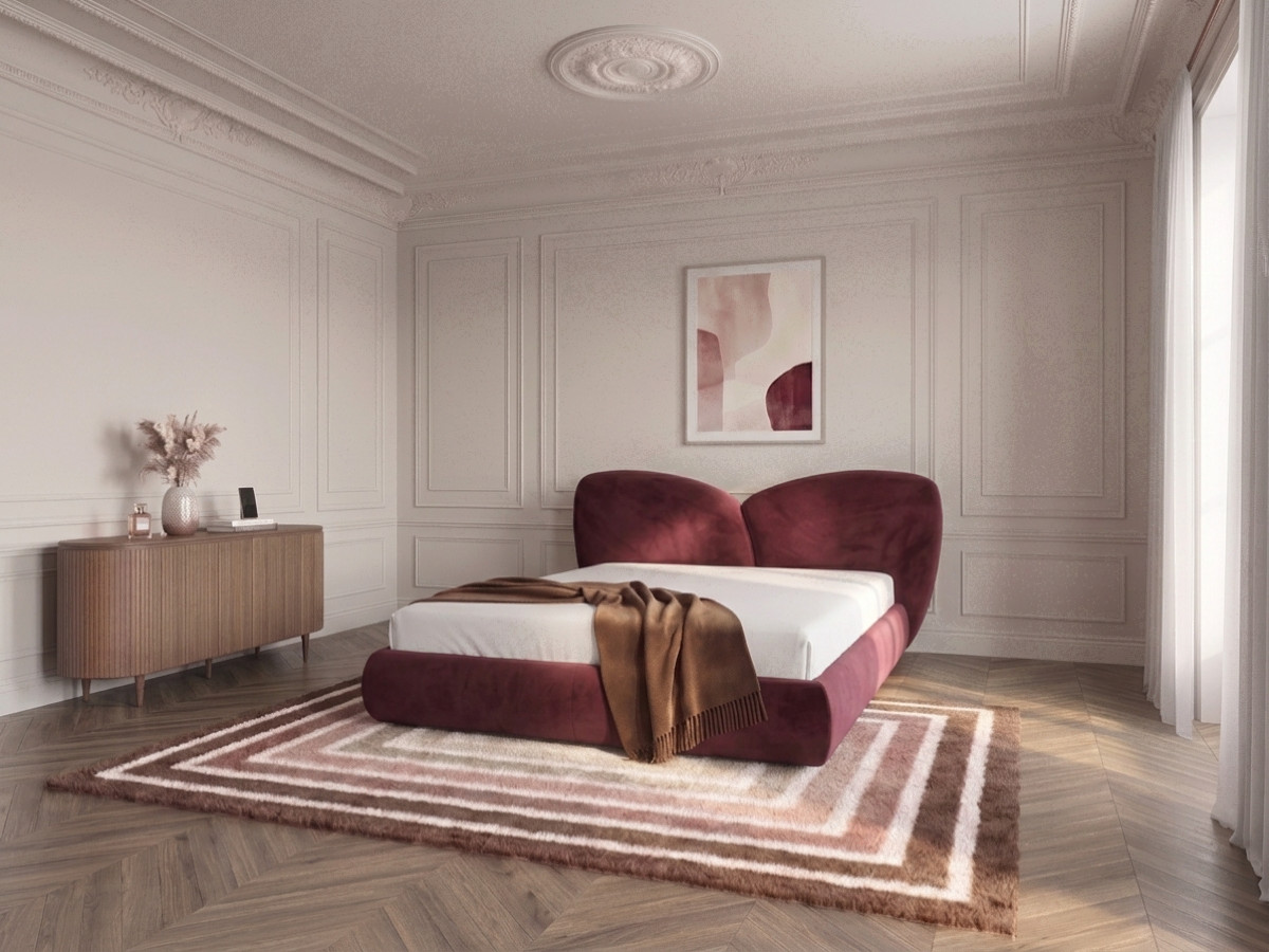Lit bas DANAE velours lisse rouge — vue 5