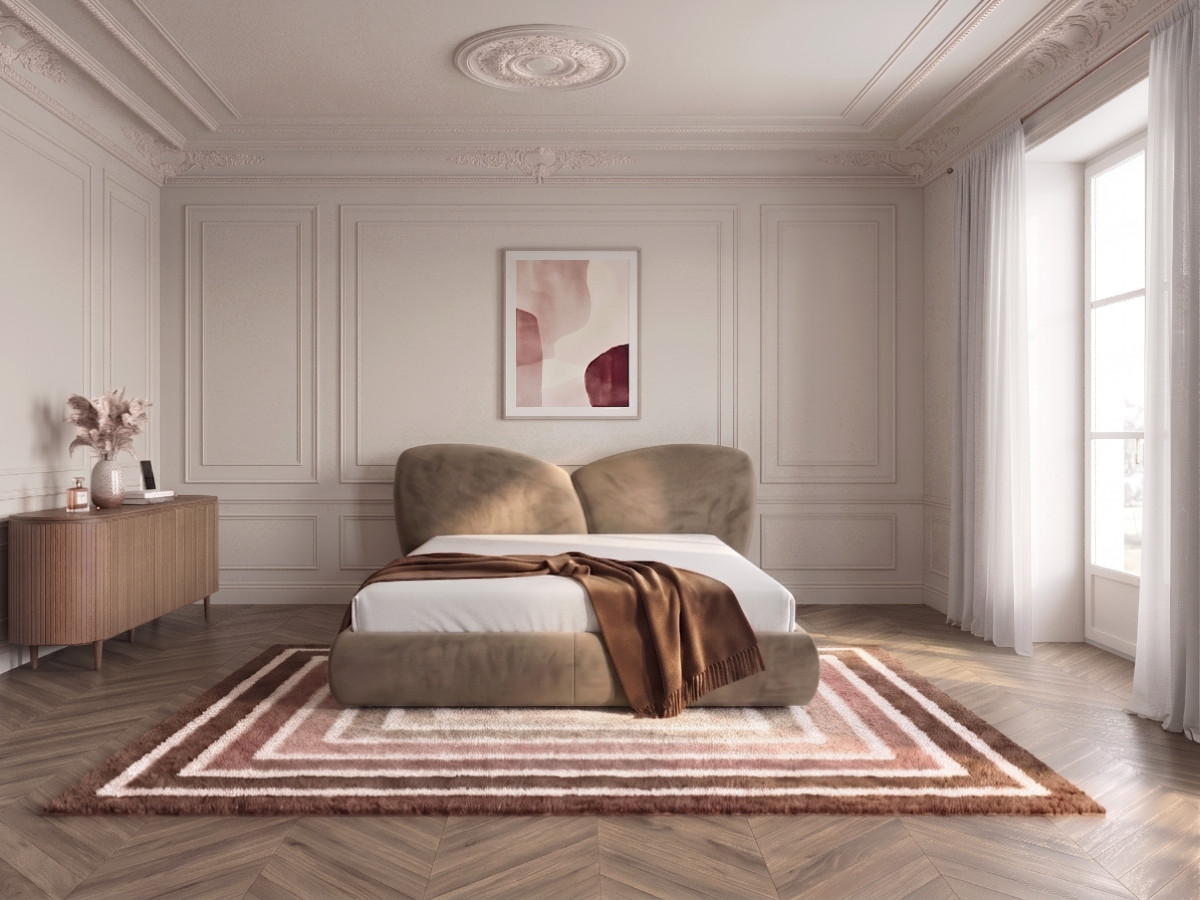 Lit bas DANAE velours lisse taupe