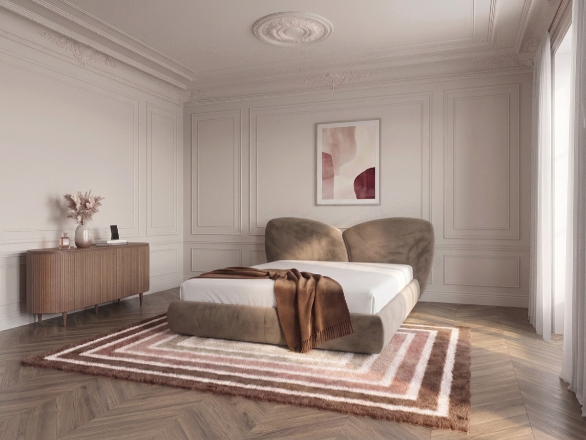 Lit bas DANAE velours lisse taupe — vue 4