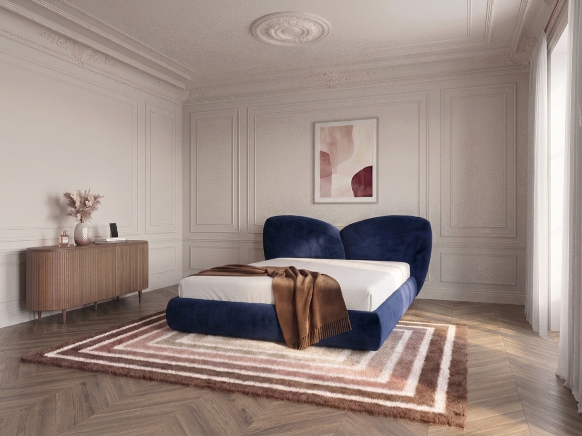 Lit bas DANAE velours lisse bleu — vue 4
