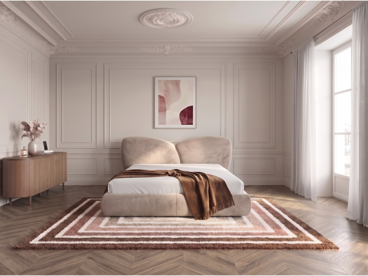 Lit bas DANAE velours lisse beige