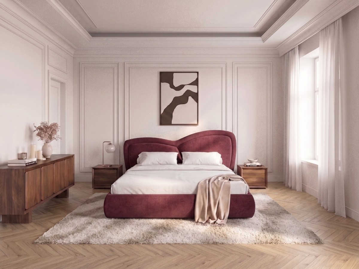 Lit bas DANIELA velours lisse rouge