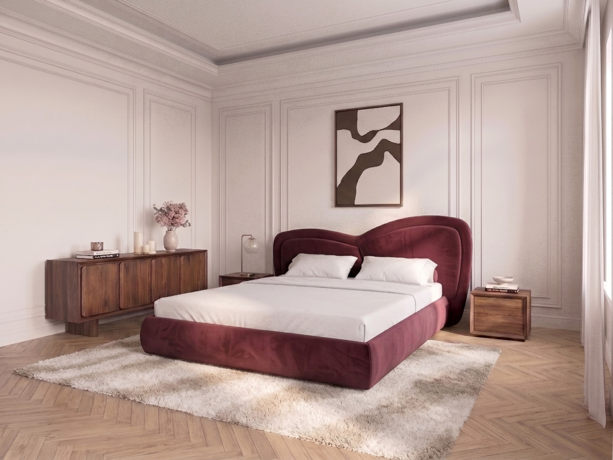 Lit bas DANIELA velours lisse rouge — vue 4