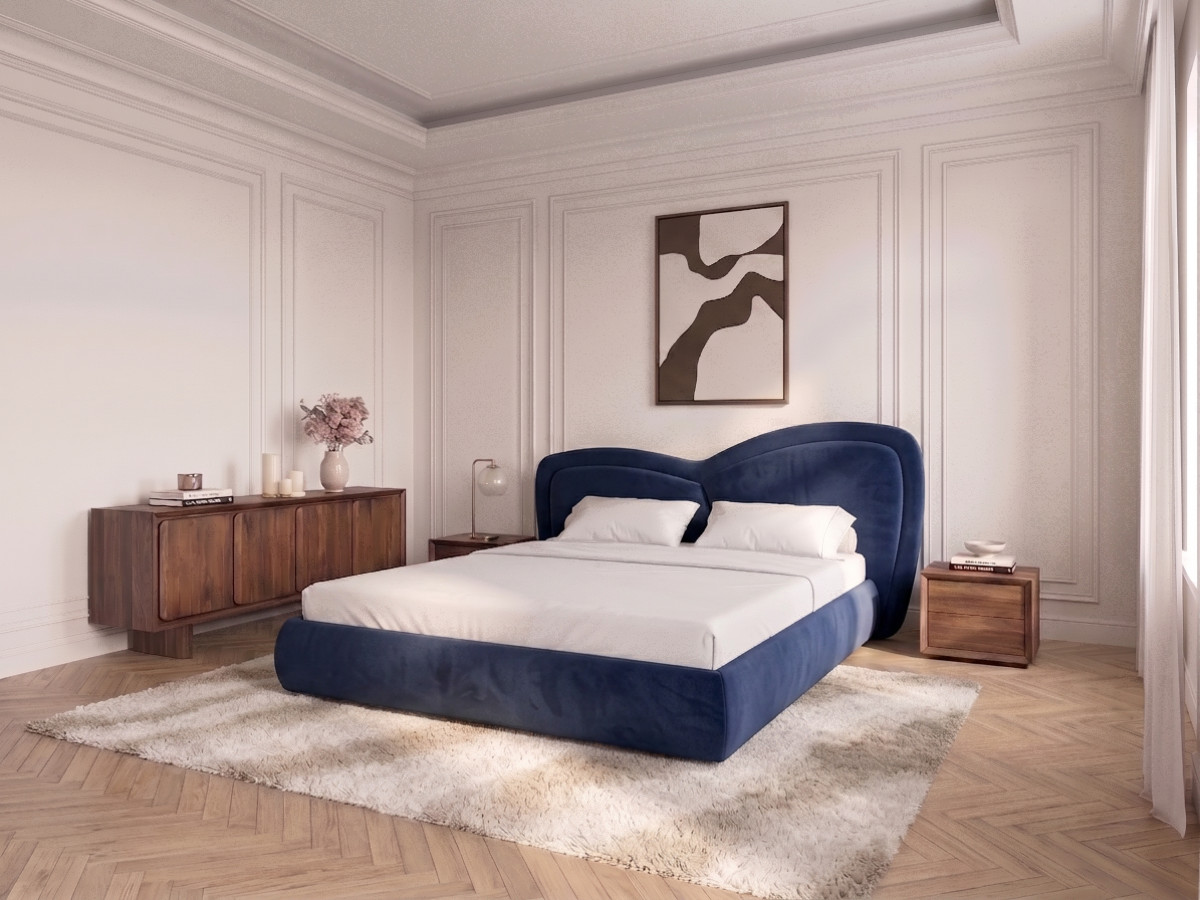 Lit bas DANIELA velours lisse bleu — vue 4